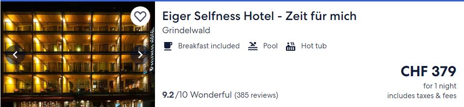 Ejemplo de precio de hotel en Suiza sin descuento.