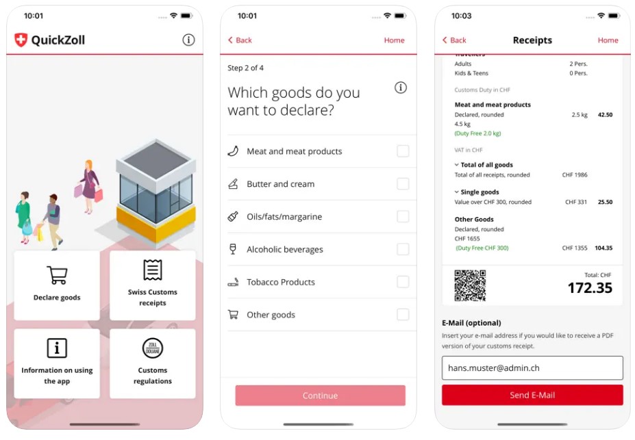 Aplicación QuickZoll para la importación de mercancía en Suiza.